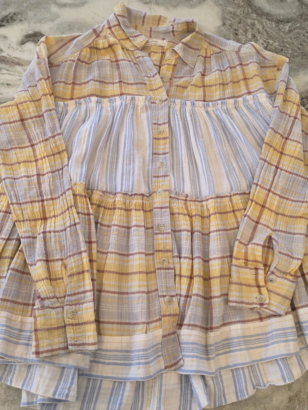 We The Free Yellow & Light Blue Striped Button-Down Top